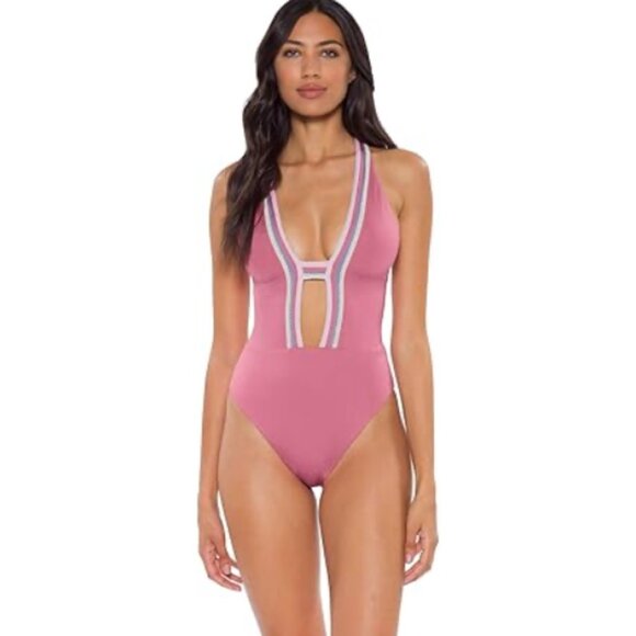 Soluna Women's Sun Beam Plunge One Piece Swimsuit Mulberry S 7629